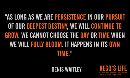 episodic musings of a quintessential entrepreneur, Persistence, Rego's Life Episode 54 Persistence, Regos Life, regoslife, Napoleon Hill, Think & Grow Rich, Rego, Thought, Philosophy, As Long As We Are Persistence In Our Pursuit Of Our Deepest Destiny We Will Continue To Grow. We Cannot Choose The Day Or Time When We Will Fully Bloom It Happens In Its Own Time Denis Waitley, denis waitley, persistence quotes, quotes